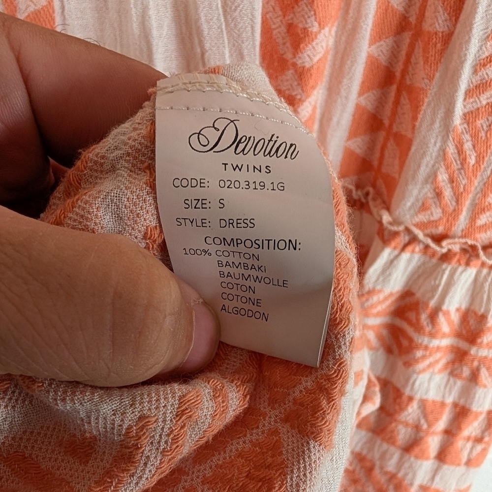 Devotion Twins Dress Womens S Orange Peach Ella Embroidered Tunic Tiered - Picture 5 of 10